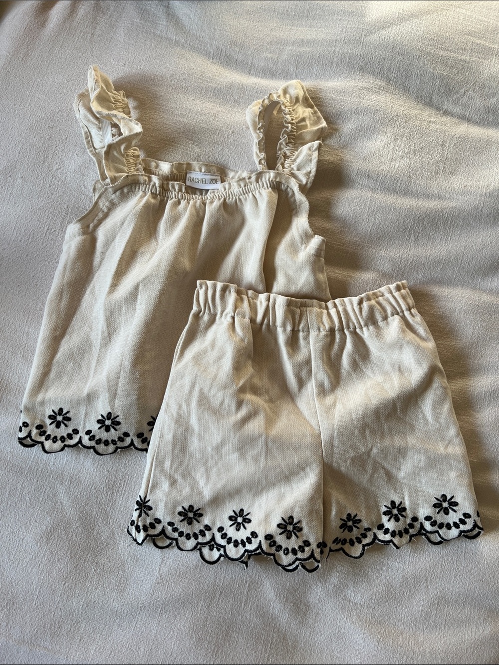 NWOT Rachel Zoe Cream Ruffle Strap Tank and Eyelet Hem Shorts -Size 6